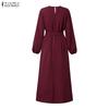 ZANZEA Women Casual Round Neck Solid Color Long Sleeve Loose Long Dress