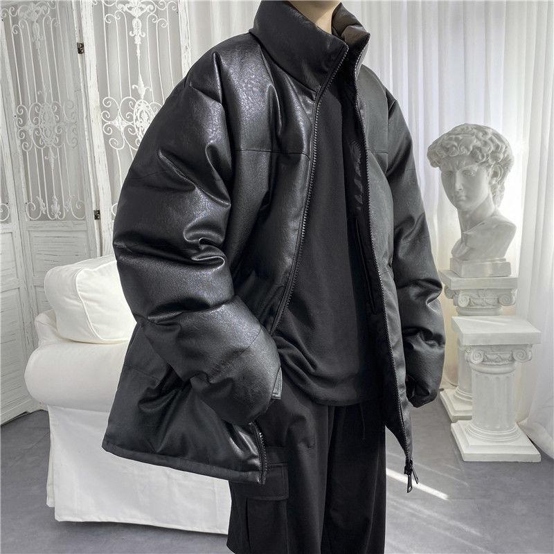 

Men s Retro Korean Style PU Leather Jacket - Winter Cotton Padded Trendy Fit 2XL (Recommended for 155-180 kg)