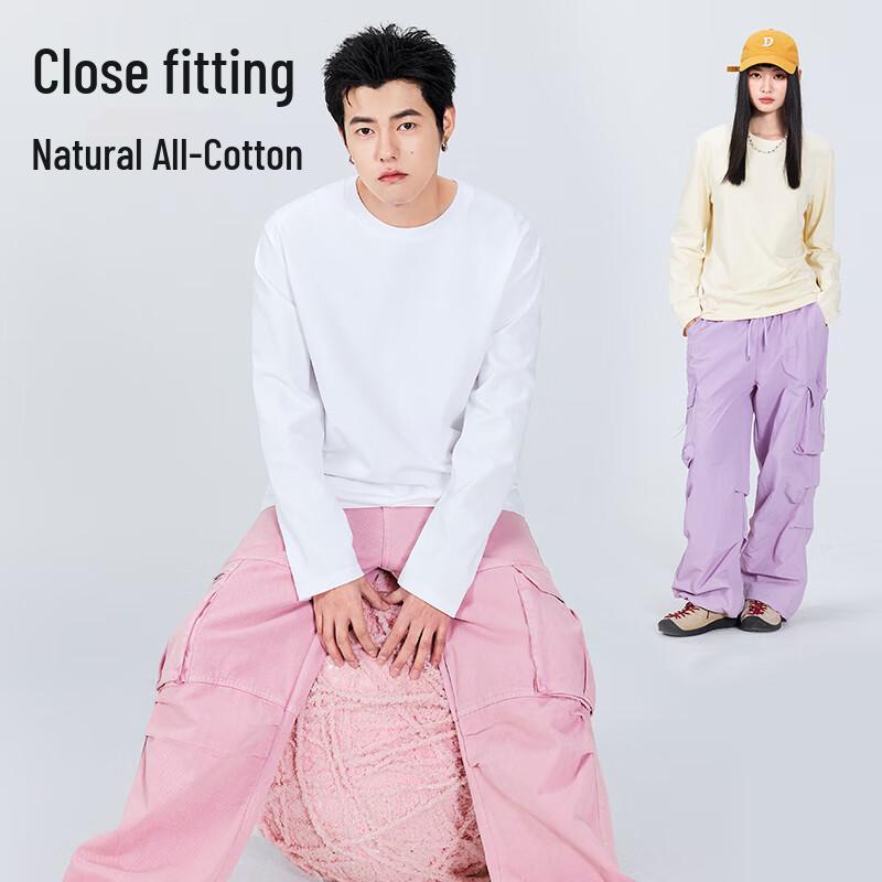 MINISO Men's Pure Cotton Loose Fit Long Sleeve T-Shirt