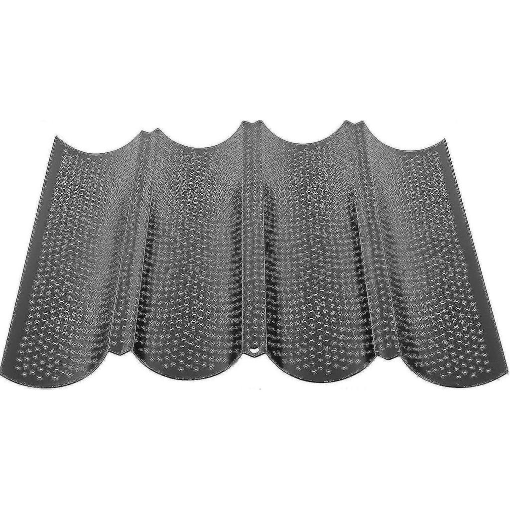 4 Pack 15 X 13 Inch Black Non-stick Perforated Baguette Pans, French Loaf Pan Baguette Tray 4 Wavy Loaves Loaf Pan For Baking -gt