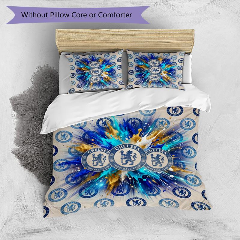 Set Lenzuola 3 Pezzi Stampato Chelsea FC Morbido Delicato sulla Pelle Lavabile Copripiumino e Federe Set Tutte le Stagioni Camera da Letto