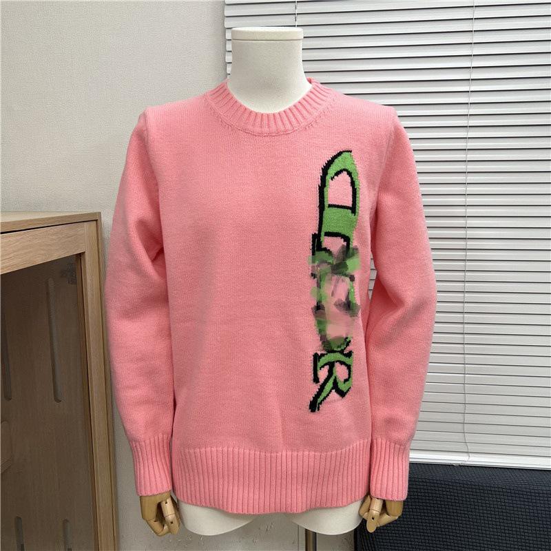 Unisex Color Block Logo Jacquard Round Neck Sweater with Long Sleeves