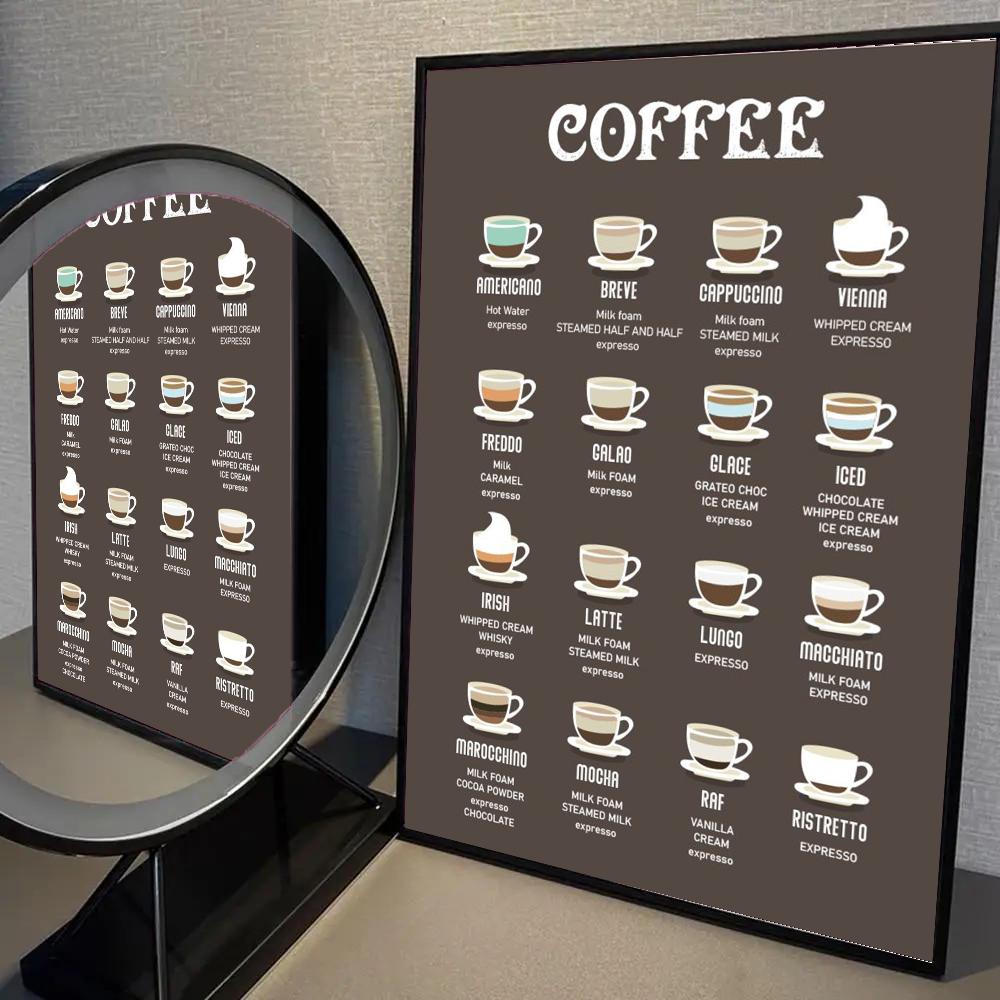 1pc Coffee Essential Guide Poster Self-adhesive Art Waterproof Paper Sticker Coffee House Bar Room Wall Decor