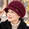 Short Brim Design Winter Brimmed Hat Fleece Lined Beanie  Senior Women Daily Wear