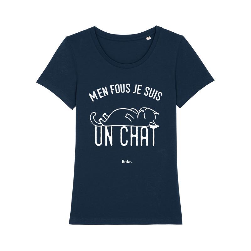 Camiseta feminina - NÃO SE IMPORTA, SOU UM GATO S azul marinho