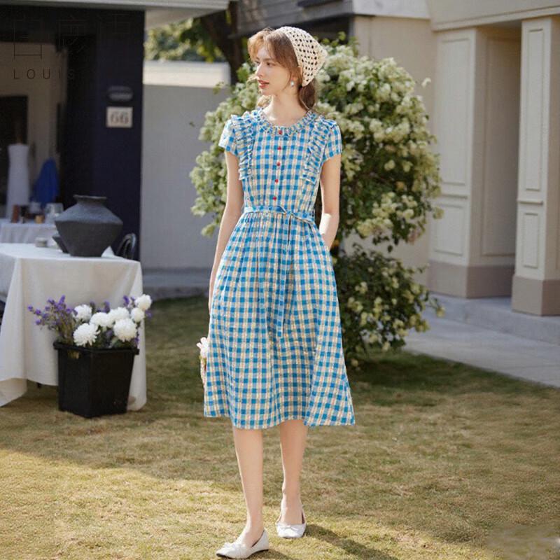 

Bailuyu Plaid Ruffle Patchwork Midi Dress S