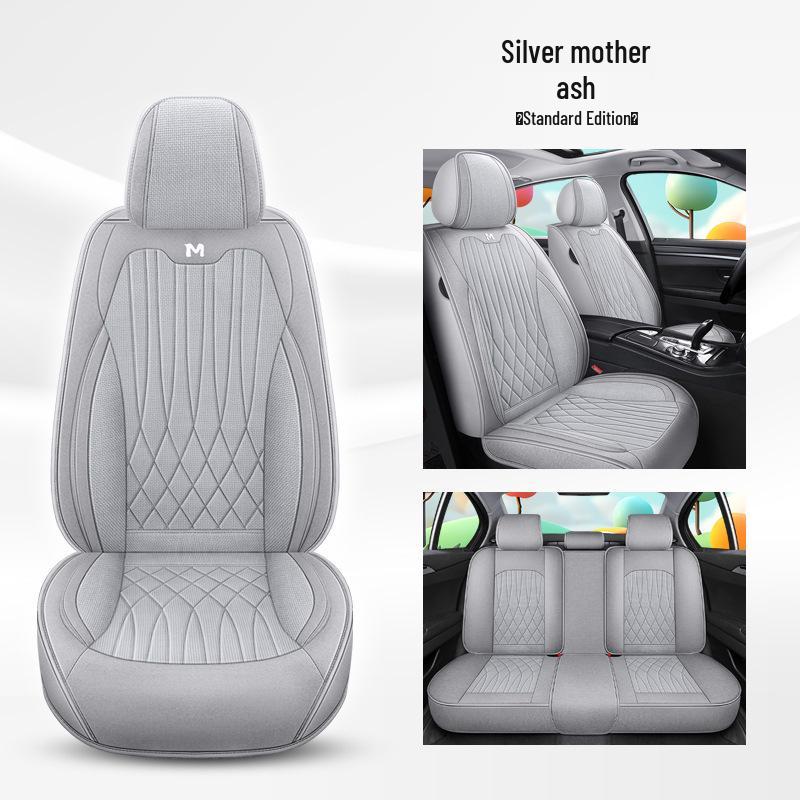 Universal Breathable Linen Car Seat Cushion - Full Surround for All Seasons, Fits Five Seats