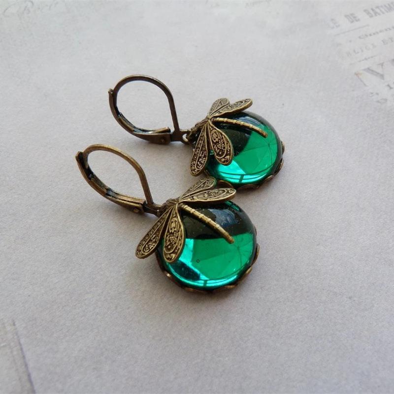Vintage Dragonfly Moonstone Earrings for Women - Antique-Style Jewelry