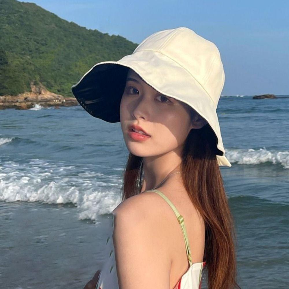 Foldable Wide Brim Hat Windproof Fisherman Hat Women Sunscreen Hats Bucket Cap Photo Props