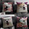 Cute Cat Dog Kawaii Gift Cushion Cover Natural Linen Organic Fabric Double-Sided Printing Sofa Home Decor Gift Pillow Case
