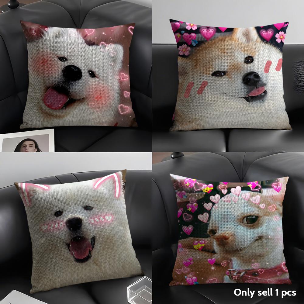 Cute Cat Dog Kawaii Gift Cushion Cover Natural Linen Organic Fabric Double-Sided Printing Sofa Home Decor Gift Pillow Case