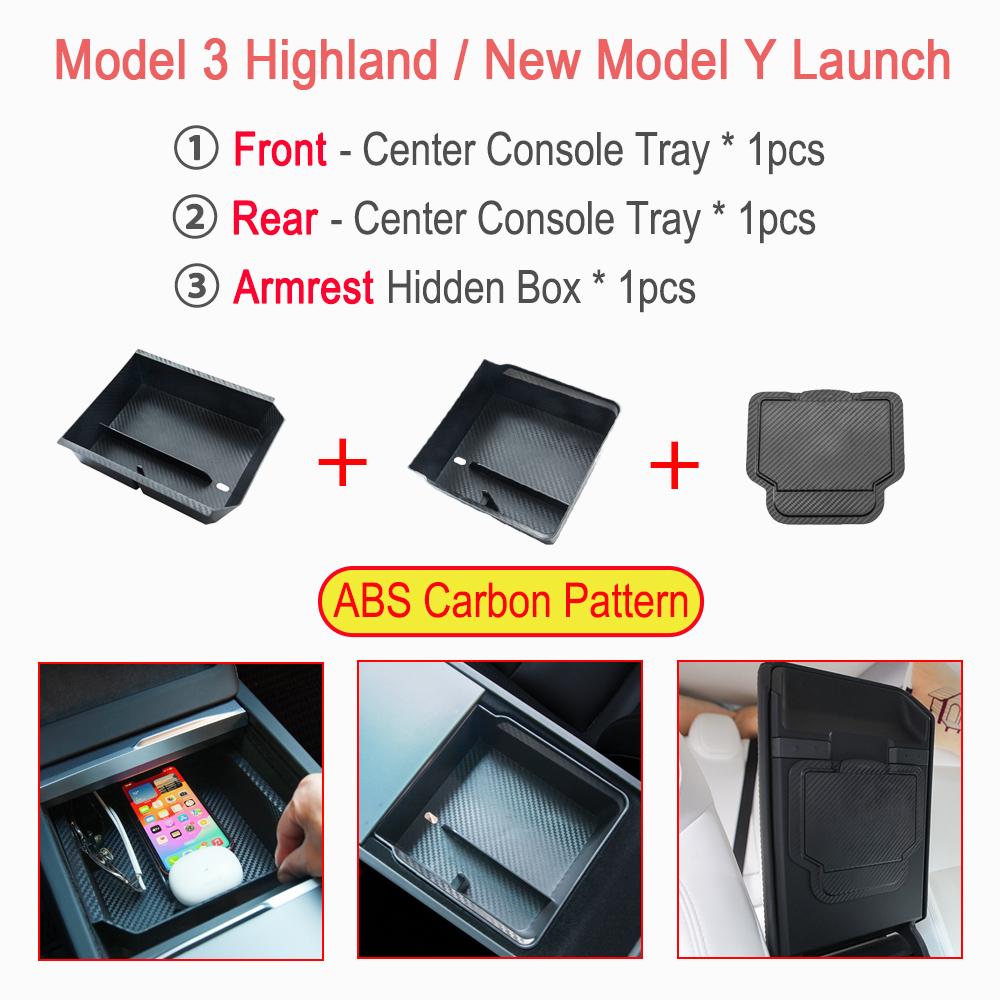 Center Console Organizer For New Tesla Model 3 Highland Model Y Launch Tray Armrest Storage Box Cup Holder Mats Trim Accessories