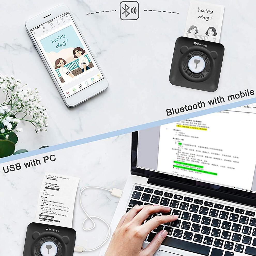(Black) Mini Thermal Photo Printer Portable Photo Printer Wireless Blue-tooth Label Printer Pocket  With 6 Pcs Papers