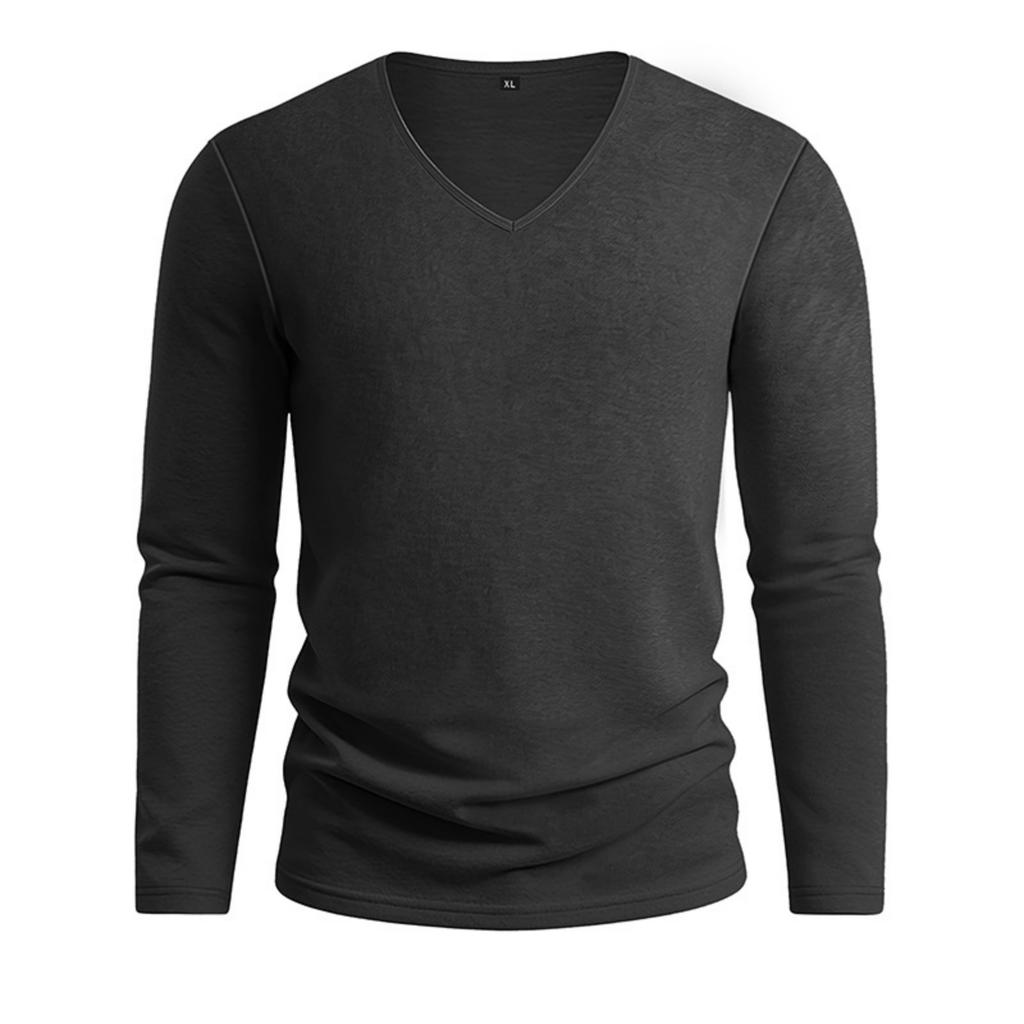 Men Long Sleeve T Shirt V Neck Solid Color Casual Streetwear Lightweight Comfortable Fit Simple Design Long Sleeve Top