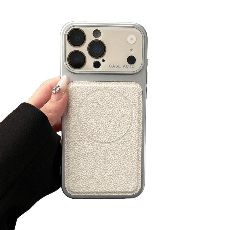 Lychee Pattern Magnetic Phone Case for iPhone 17 Pro Max with Built-in Lens Protector.