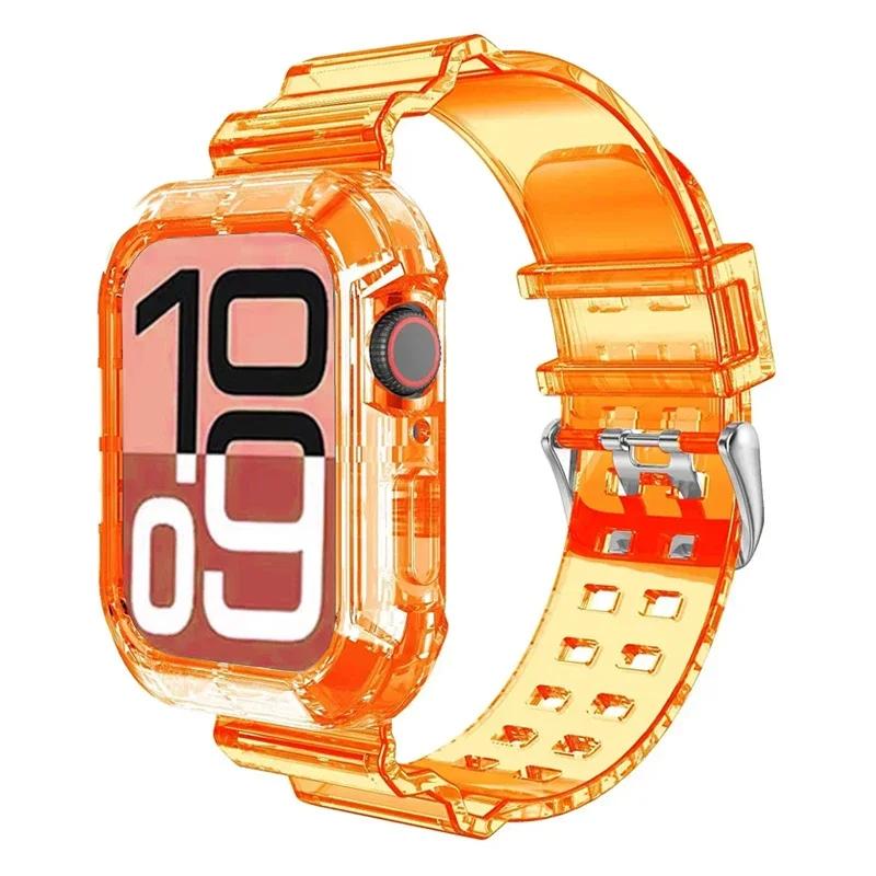 

Case+Strap for Apple Watch Band 46mm 40mm 45mm 41mm 42mm 38mm Accessories Transparent Silicone Bracelet iWatch series 10 9 8 6 7 S10-42MM помаранчевий