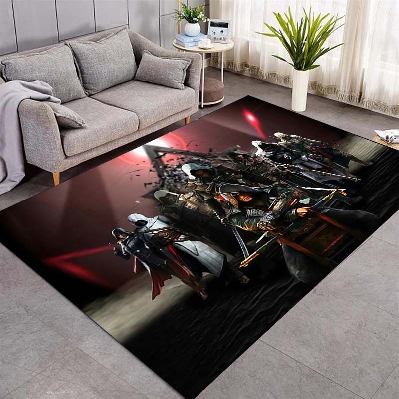 Assassin's Creed Vícehlavní postava Plošný koberec Pozadí tmavého lesa Protiskluzová podložka na podlahu Omyvatelný herní koberec Pro herní pokoj Pánskou jeskyni Domácí dekorace