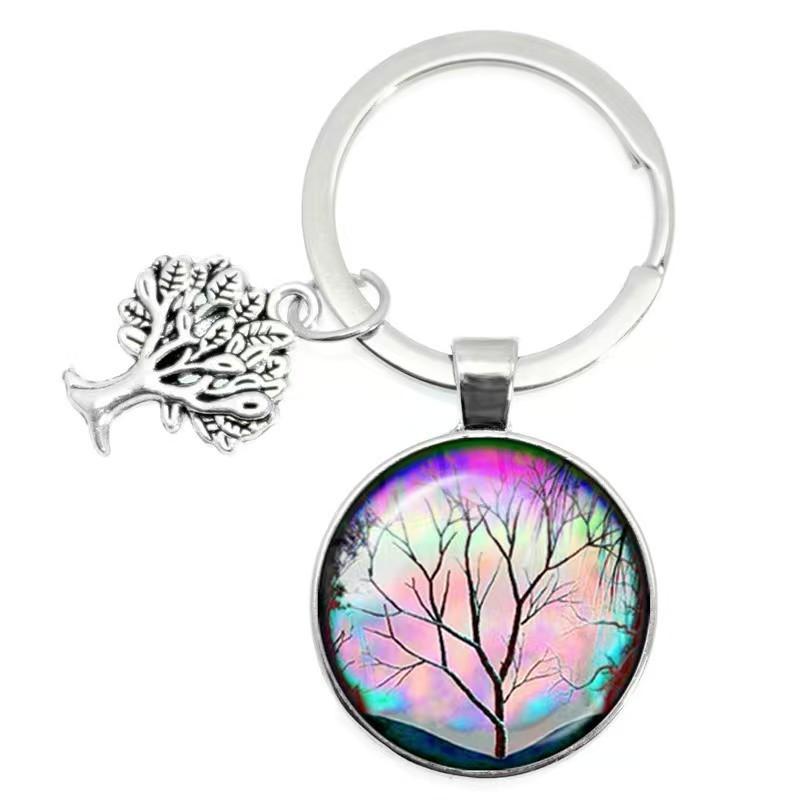 Tree Of Life Glass Keychain With Silver Alloy Accent For Everyday Use And Gift Ideas