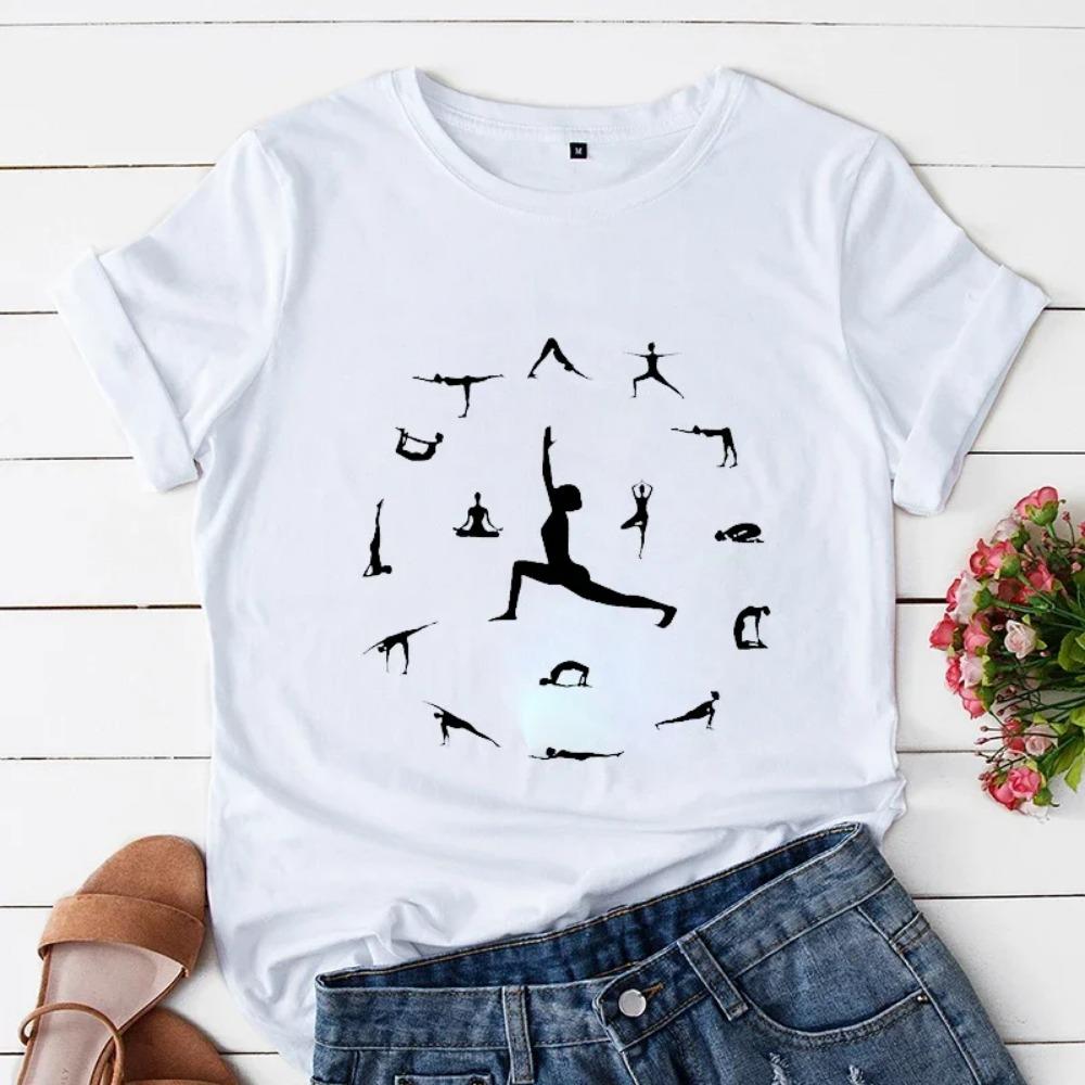 

New 2000s Lovely Y2k Top Tshirt Fashion Clothes Women Summer Casual Yoga Posture Print Clothing Short Sleeve Graphic T-shirt M
