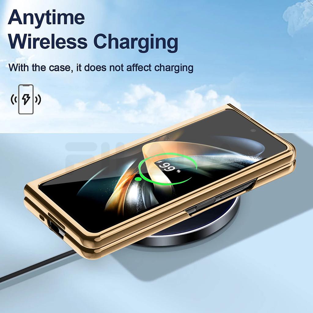 Elegant Plating Leather Ring Bracket for Samsung Galaxy Z Fold 6 5 4 3 Magnetic Case with Tempered Film Folding Shockproof Cover