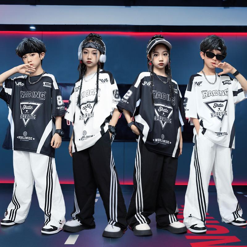 Children Stage Drum Hip-hop Runway Show Performance Costume Boys Girls Street Dance Jazz Streetwear T-shirt Pants Clothes Set