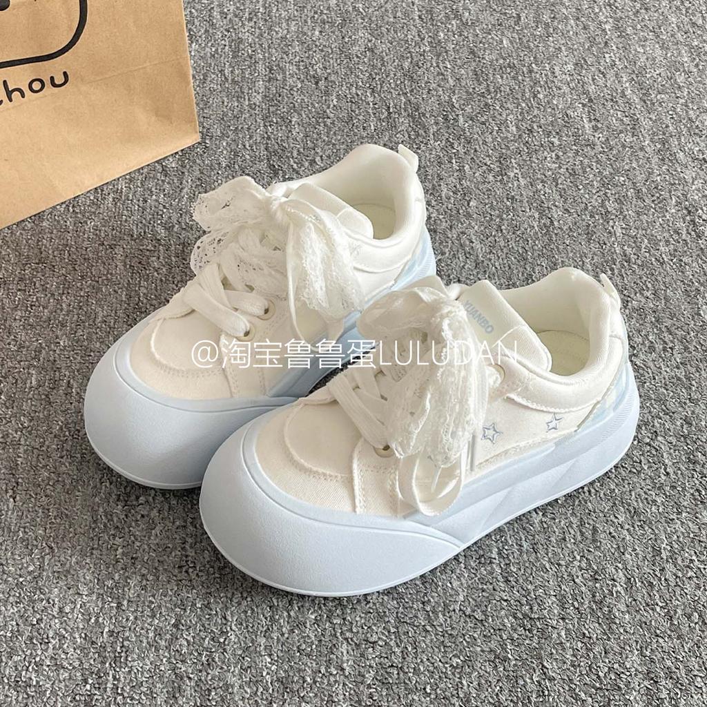 Student thick baseplate shoes women's 2025 new summer breathable little white shoes children ins trendy versatile bread shoes women