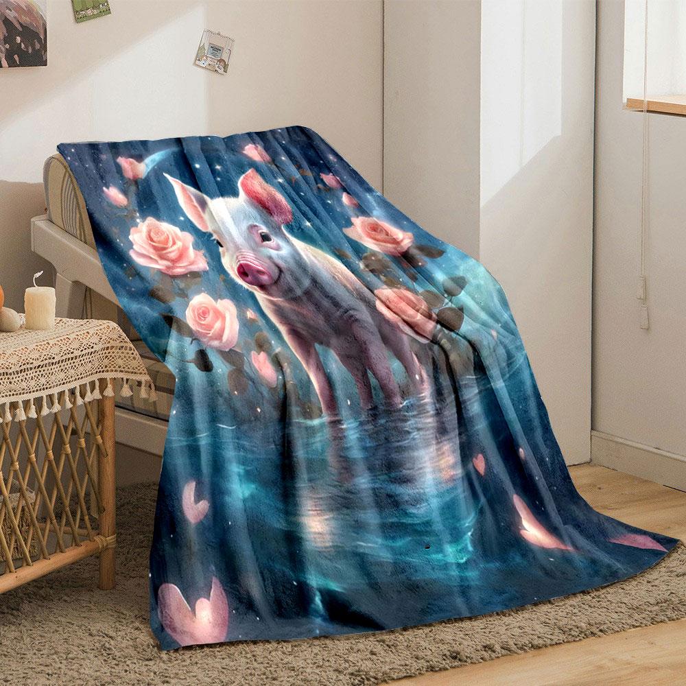 Cute and Dreamy Little Pig Print Blanket Flannel Soft Comfort Home Travel Blanket Kids Warm Blanket Picnic RV Luxury Gifts