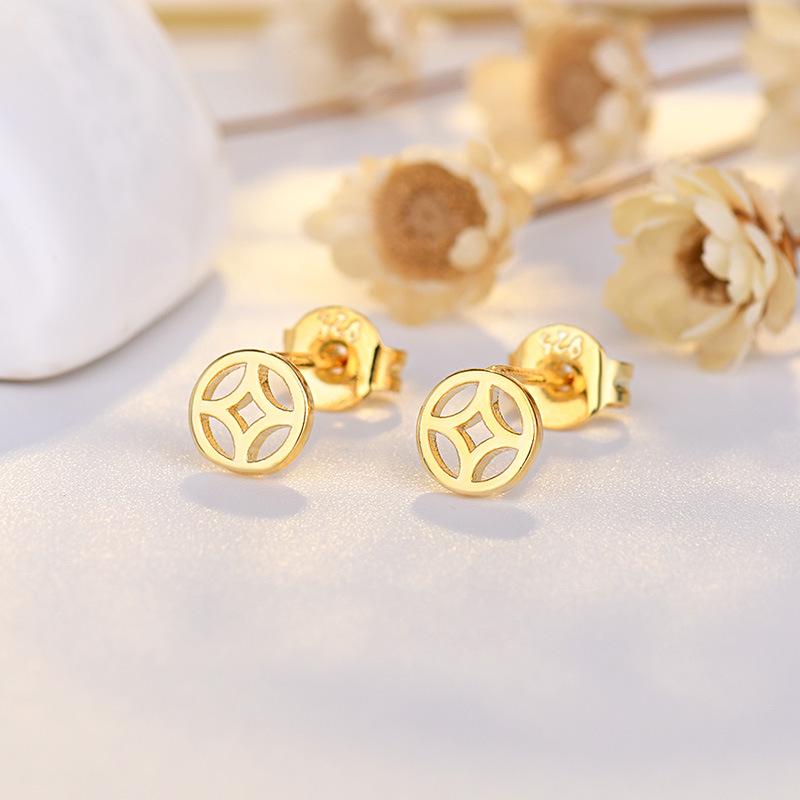 Korean-Style Red Star & Moon Earrings with Chinese Knot, S925 Silver Needle