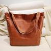 Women's Retro Waxed Leather Tote: Stylish, Soft, Large Capacity, One-Shoulder Handbag with Pockets