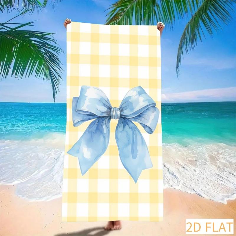 Tropical Plaid Bow Beach Towel Super Absorbent Quick Dry Microfiber With Cute Pink Bow Soft Sand Free Blanket For Summer Picnic