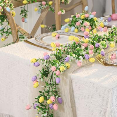Artificial Easter Vine Garland with Colorful Eggs and Carrots Spring Home Decor for Mantel Door and Table Centerpiece
