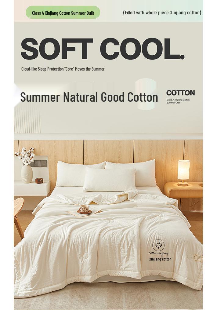 Class A Lightweight Breathable Xinjiang Cotton Quilt for Summer - Suitable for Double or Single Person, Machine Washable, Mother-Baby Grade.