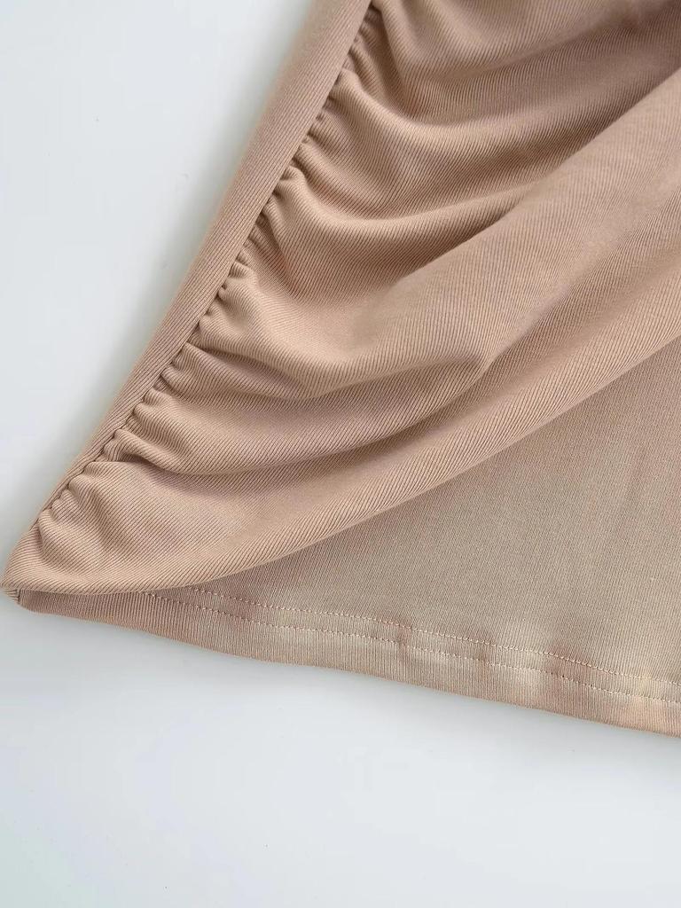 European-Style High Neck Long Sleeve Fleece Dress - Pleated Hot Girl Hip Wrap Skirt