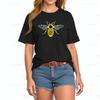Stylish Black Cotton Short Sleeve T-Shirt With Vibrant Yellow Bee