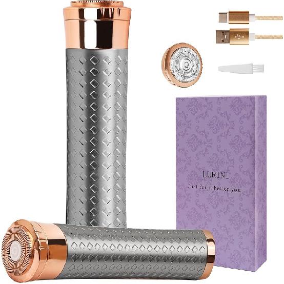 Facial Hair Removal for Women, Painless Rechargeable Hair Removal Device, Comes with 2 Replacement Heads, Portable Electric Shaver/Razor for Face,