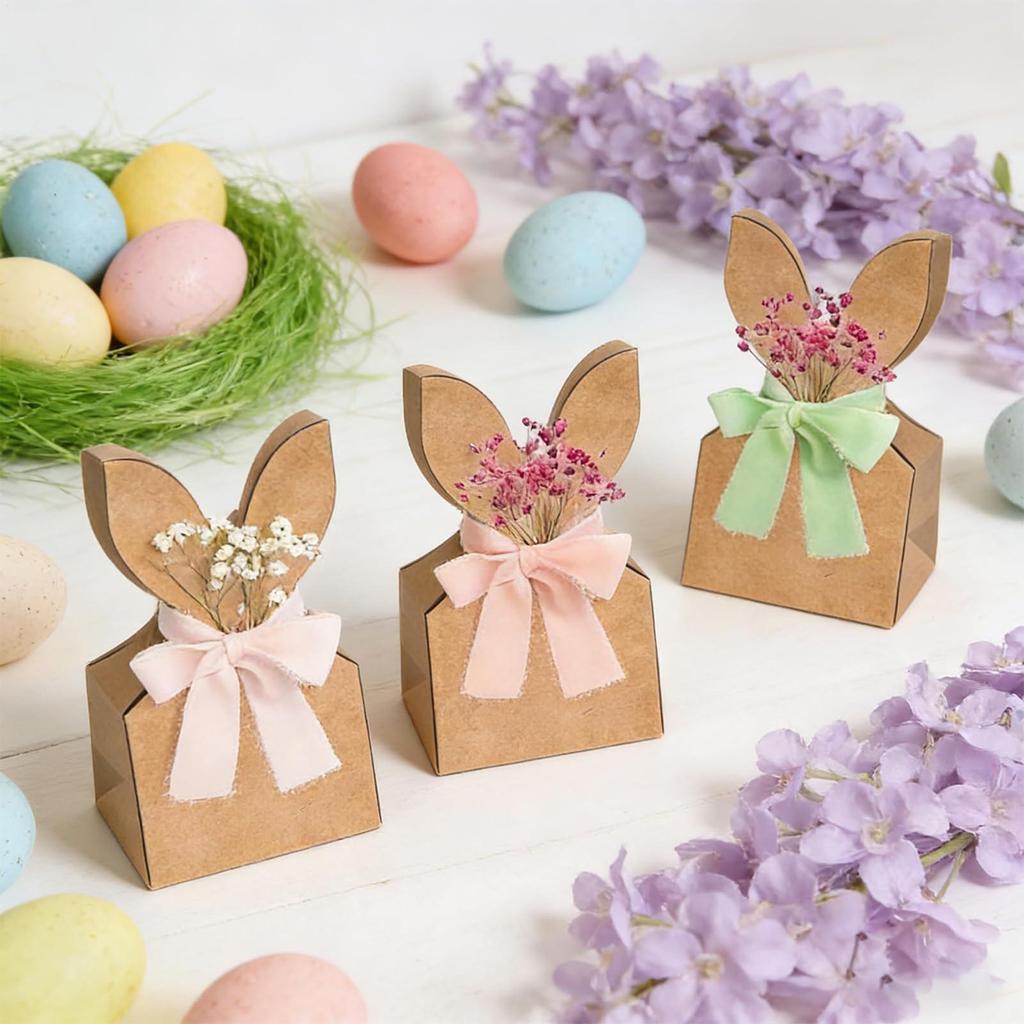Easter Treat Bags 24 Pieces Paper Bunny Ears Easter Reusable Bags Candy Wrap For Kids Birthday Holiday Party Favors Treat Goodie