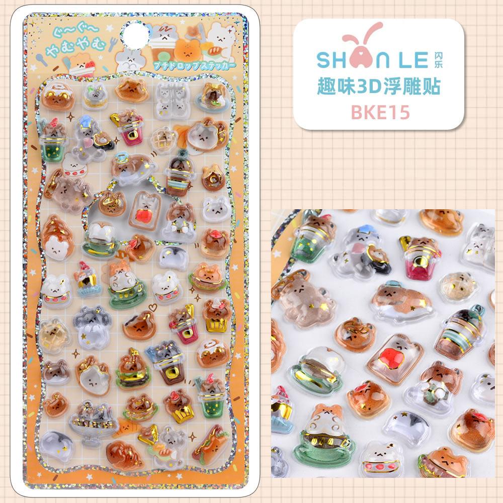 Japanese Style Cute Animal 3D Embossed Stickers Phone Case Decoration Crystal Stickers