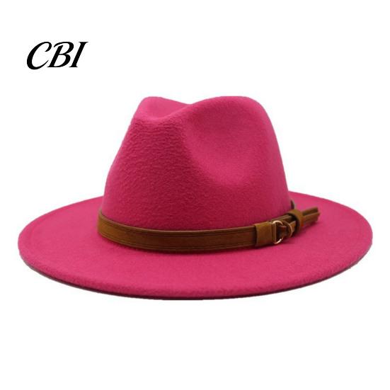 Outdoor Hiking Headwear Wool Felt Fedora Hat, Unisex Panama Hat with Faux Leather Band, Casual Daily Wear Wide Brim Vintage Trilby for Women