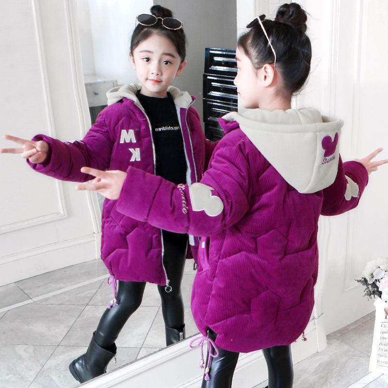 Girls' Mid-Length Cotton-Padded Jacket Winter—Thickened Casual Outerwear for Kids