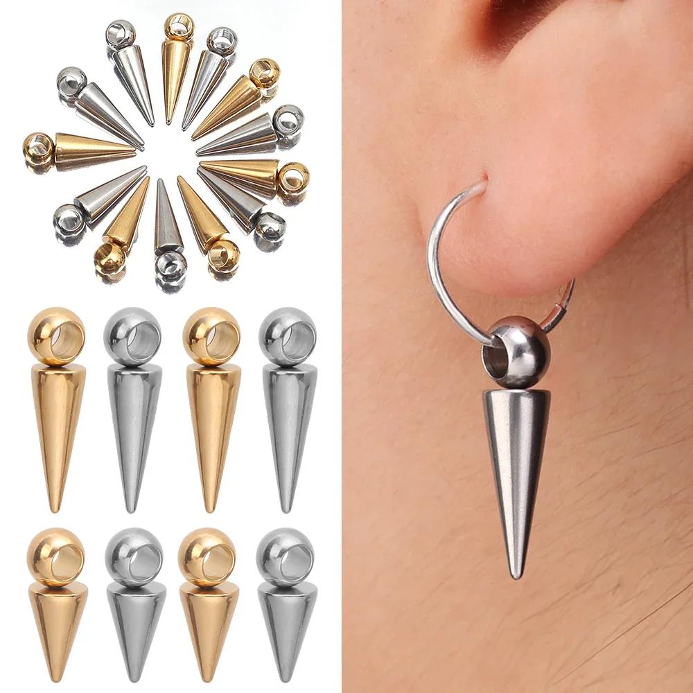 10PCS Stainless Steel Cone Charms Pendants Retro Spike Beads Charms Pendants for Women Man Hoop Earring Jewelry Making Supplies
