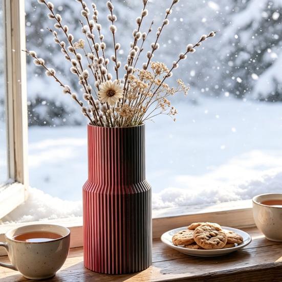 3D Printed Vase Straight Shape Flower Vase Decorative Flower Container for Roses Tulips Dried Fresh Flowers Vertical Pattern Decorative Vase for Home