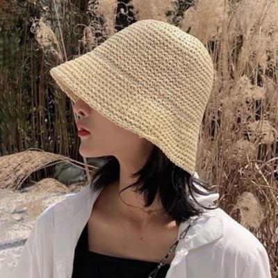 Summer Hat Versatile Solid Color Short Basin Knitted Straw Hat Fashion