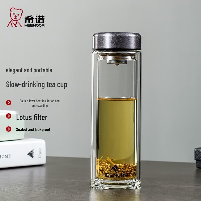 Xinuo N6569 Portable Double-Layer High Borosilicate Glass Tea Infuser Cup