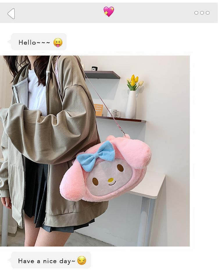 Women's Plush Kuromi & Cinnamoroll Tote Crossbody Bag - Cute Dog Tooth Design Handbag