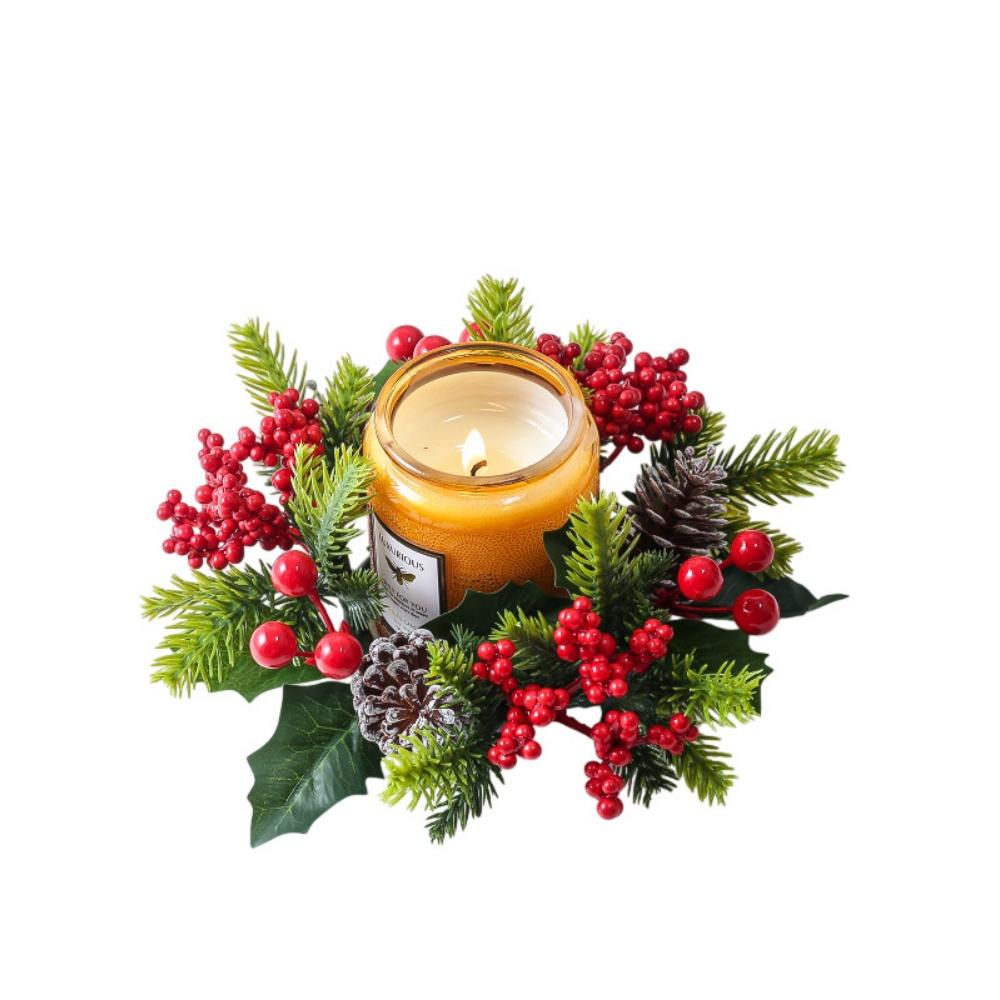 Christmas Candle Rings Table Decoration Christmas Wreath Candle Holder Ring Red Berries Table Centerpieces Candle Wreath