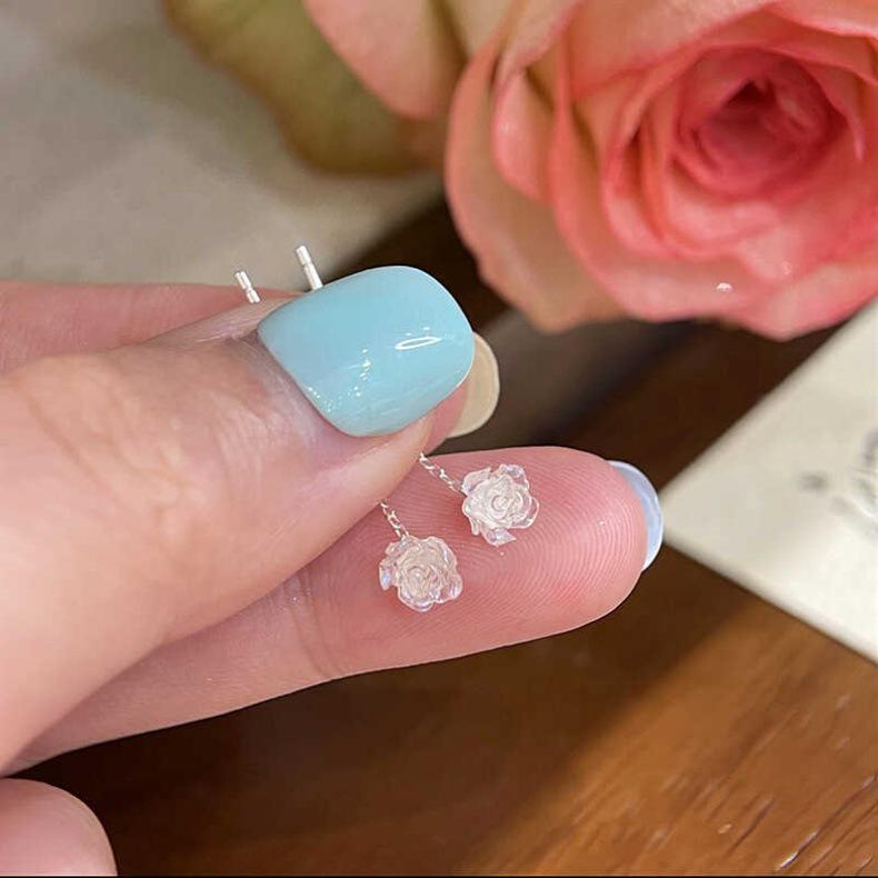 Elegant S925 Silver Rose Flower Threader Earrings for Women