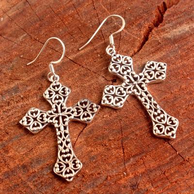 Massiver 100 % 925er Sterlingsilber-Kreuz-Ohrring, handgefertigter Designer-Schmuck