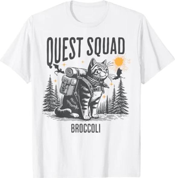 Quest Fantasy Squad Broccoli Funny Cat T-Shirt S