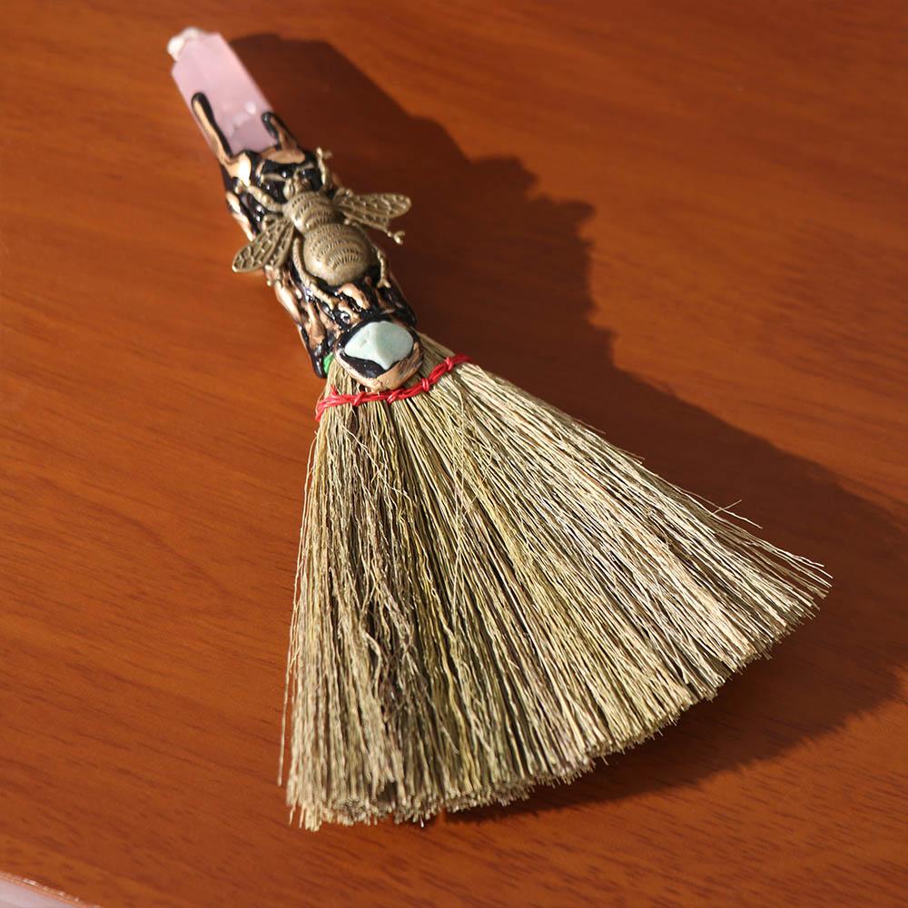 Natural Witch Broom Ornaments Rough Stone Broom Craft Crystal Column Point Stone Broom Desktop