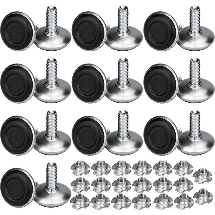 Pied réglable pour meuble - AIMOONSA - M8 x20 x30 mm - Pack 20 - Fer+plastique - Hauteur 11-30 mm